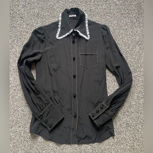 Miu Miu Prada Black White Lace Silk Blouse Top Sz 38